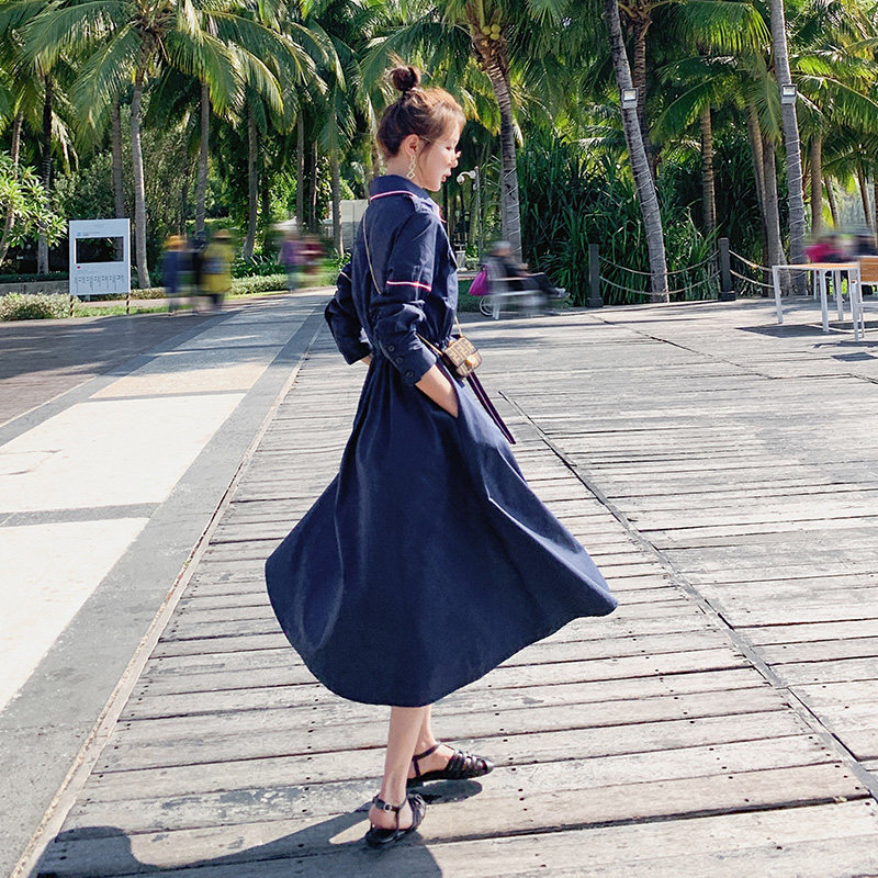 LeceaAlice藏青色法式气质连衣裙2025年春季收腰公主显瘦衬衫裙，女装连衣裙，浙宝199