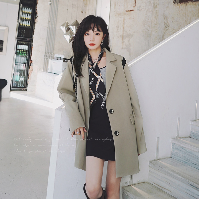 韩版绿色休闲西装外套女春秋2025年新款爆款高级感炸街百搭小西服,女装风衣,浙宝199