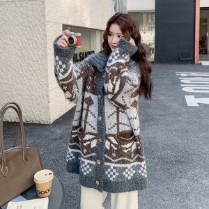 199-26511-P165-控238【好款现货】毛织外套单排扣加厚中长款开衫图片