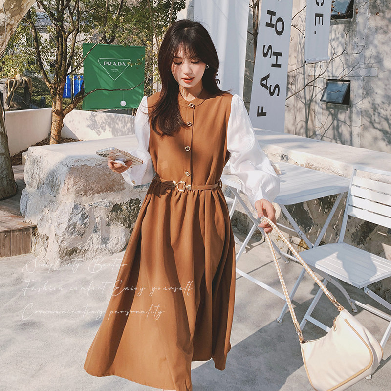 韩系复古泡泡袖连衣裙女2025年春秋季新款法式修身显瘦茶歇长裙子,女装风衣,浙宝199