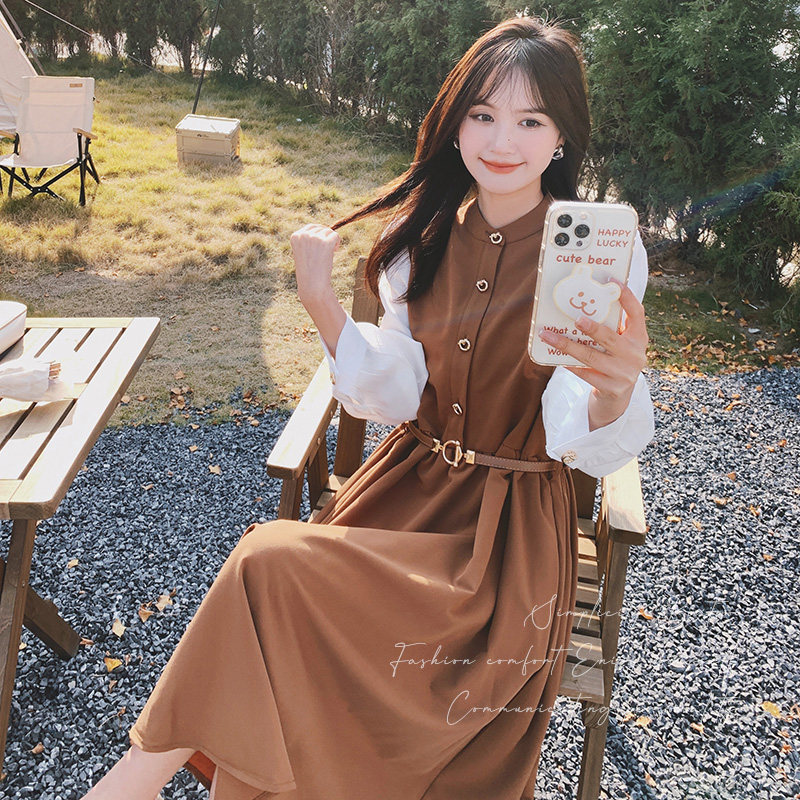 韩系复古泡泡袖连衣裙女2025年春秋季新款法式修身显瘦茶歇长裙子,女装风衣,浙宝199