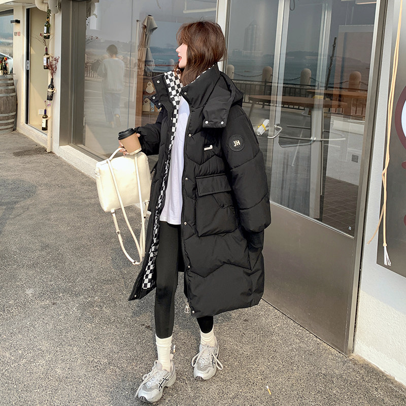 冬新款中长款宽松加厚黑色面包服大码胖mm保暖棉袄东北连帽棉衣女图片