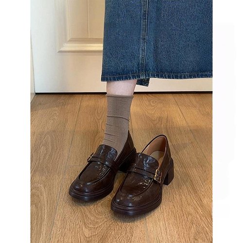 圆头厚底增高小皮鞋单鞋