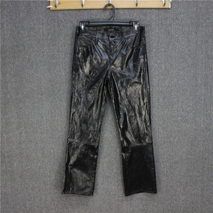 彬彬家~美轻奢贵牌进口法国羔羊皮休闲裤修身微喇裤真皮裤九分裤