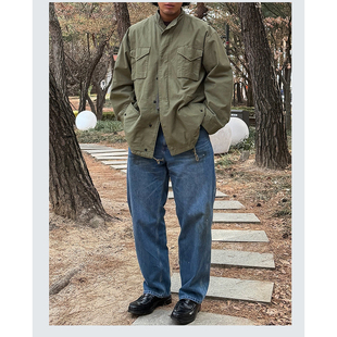 彬彬家~韩单同步重磅13oz工装裤油脏裤靛蓝宽松休闲裤高腰牛仔裤