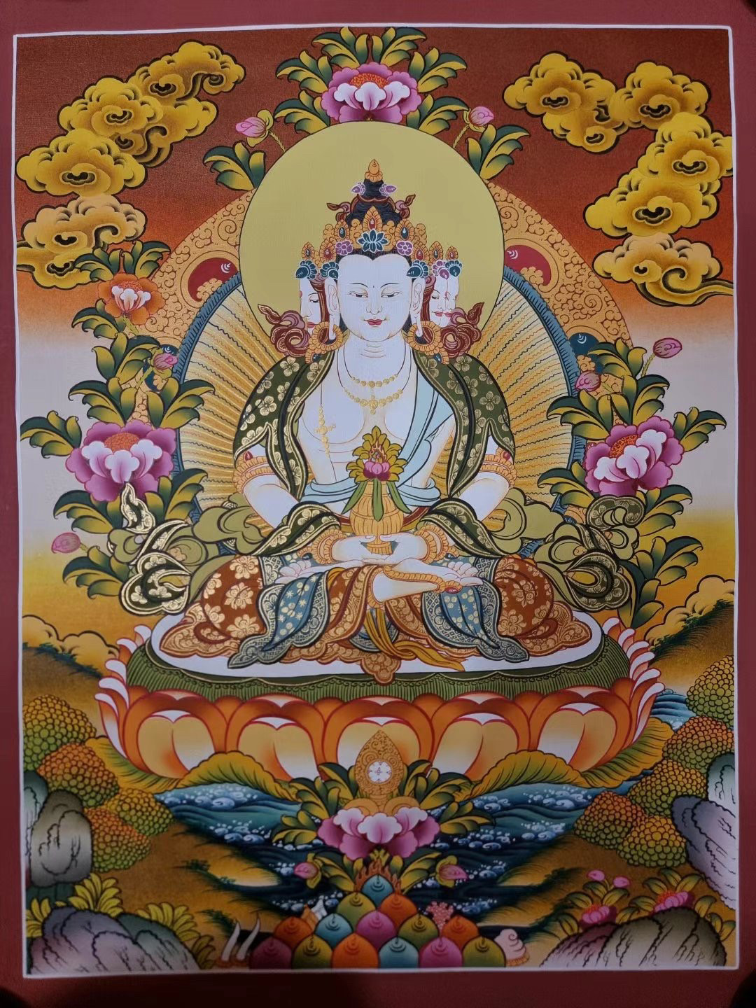 大日如来佛像唐卡尼泊尔手工绘制唐卡新中式客厅玄关唐卡装饰画