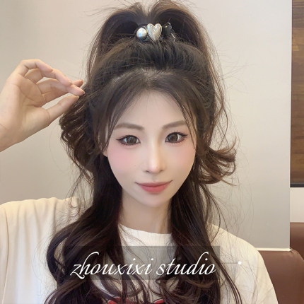 气质出街~高级感爱心发夹女高马尾抓夹不塌发固定神器半扎发头饰