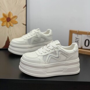 镂空网百搭透气松糕板鞋 新款 女2026夏季 小个子增高6cm真皮小白鞋