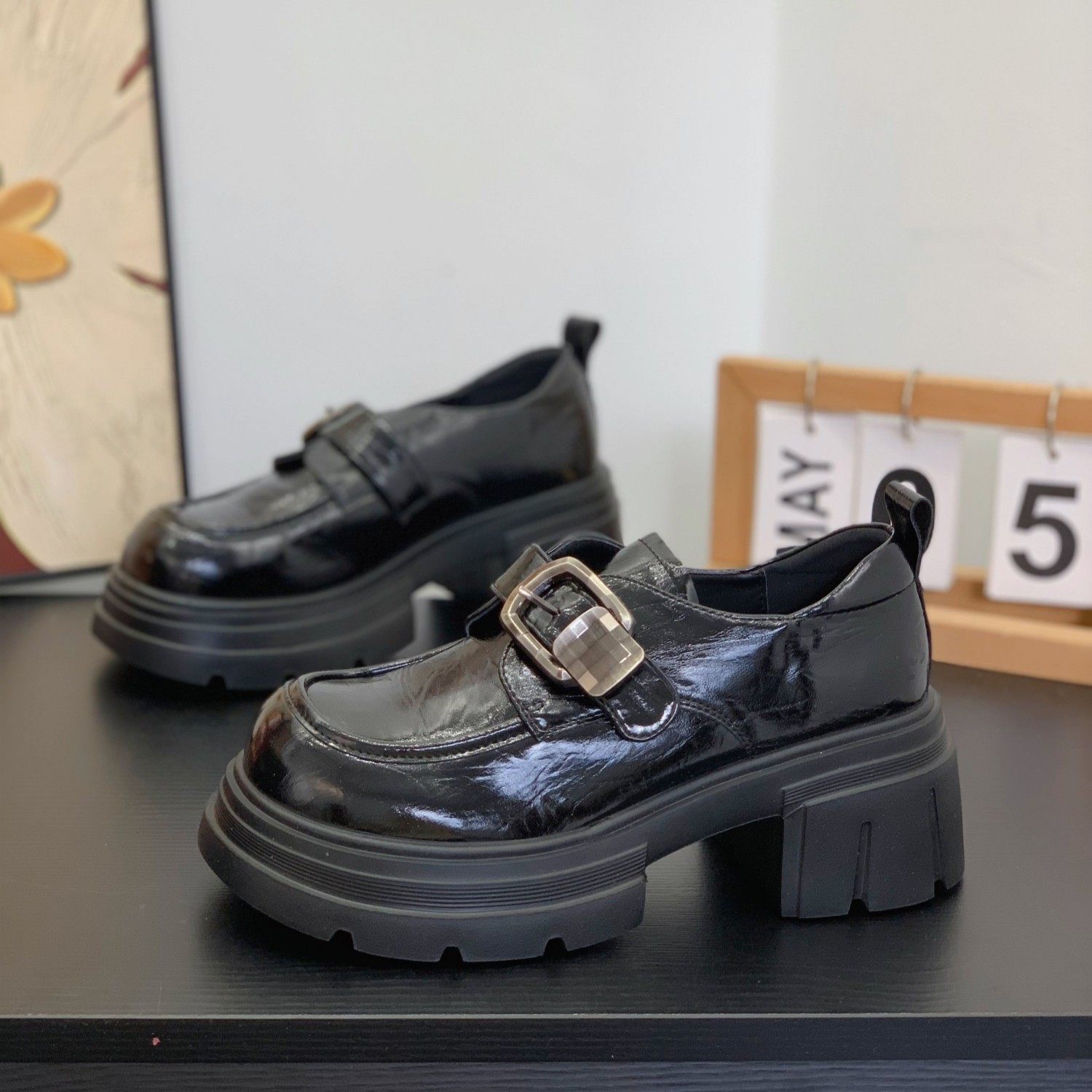 增高显瘦魔术贴乐福鞋女2026春季新款粗跟6CM小个子英伦风小皮鞋,女鞋,乐福鞋（豆豆鞋）,淘宝优惠券,粉丝福利购,淘宝优惠卷