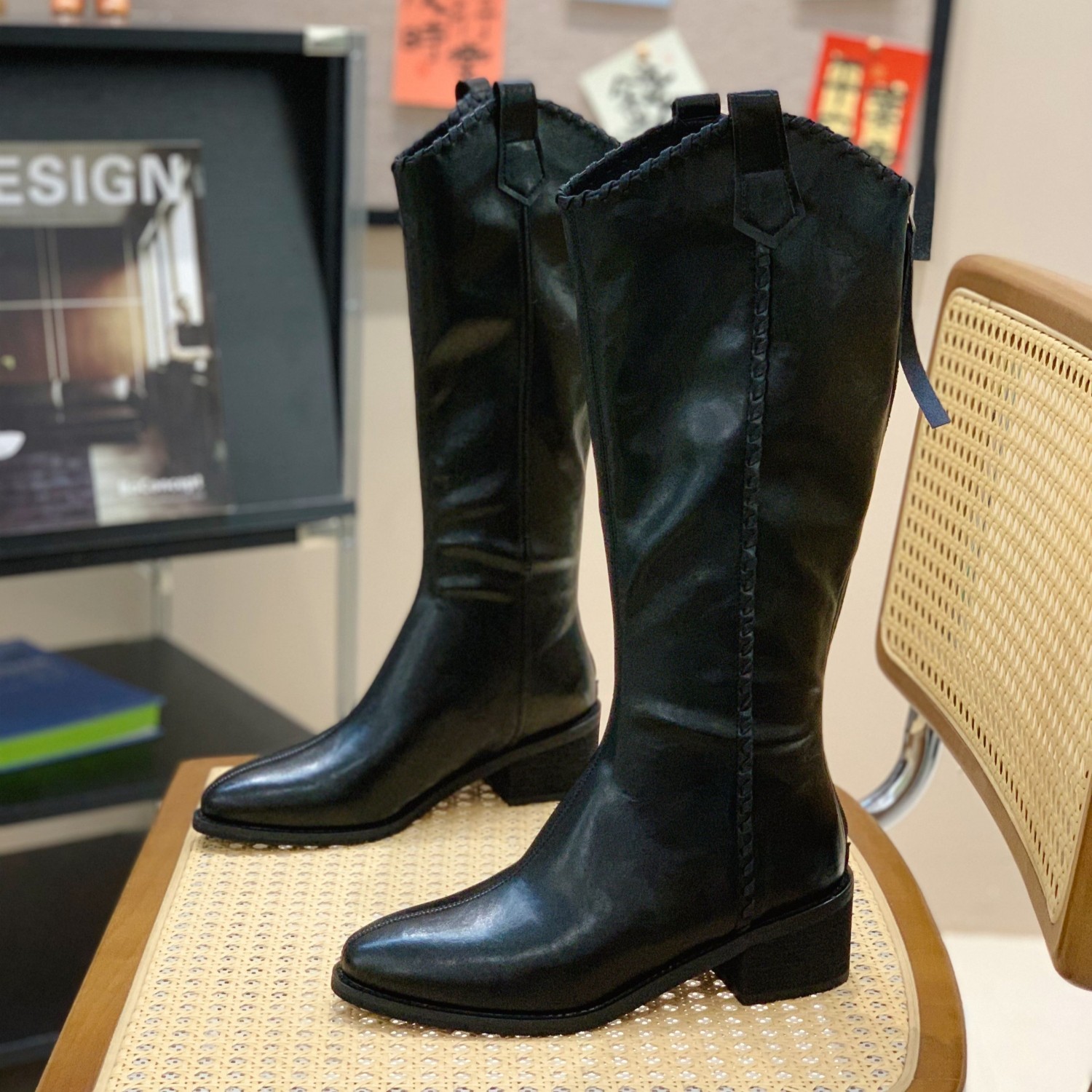 长筒V口骑士靴子女2025冬季爆款粗跟后拉链显腿长气质显瘦机车靴,女鞋,骑士靴,淘宝优惠券,粉丝福利购,淘宝优惠卷