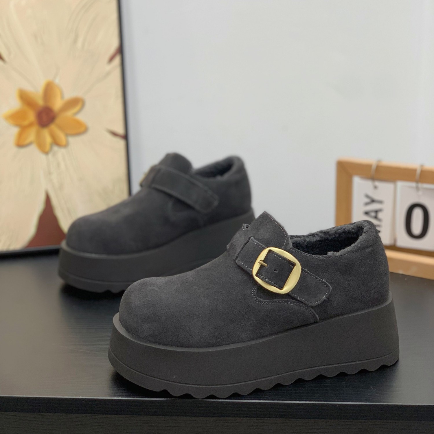 复古灰色高级感勃肯鞋女2025冬季加绒深口棉鞋魔术贴厚底松糕鞋,女鞋,勃肯鞋/软木鞋,淘宝优惠券,粉丝福利购,淘宝优惠卷