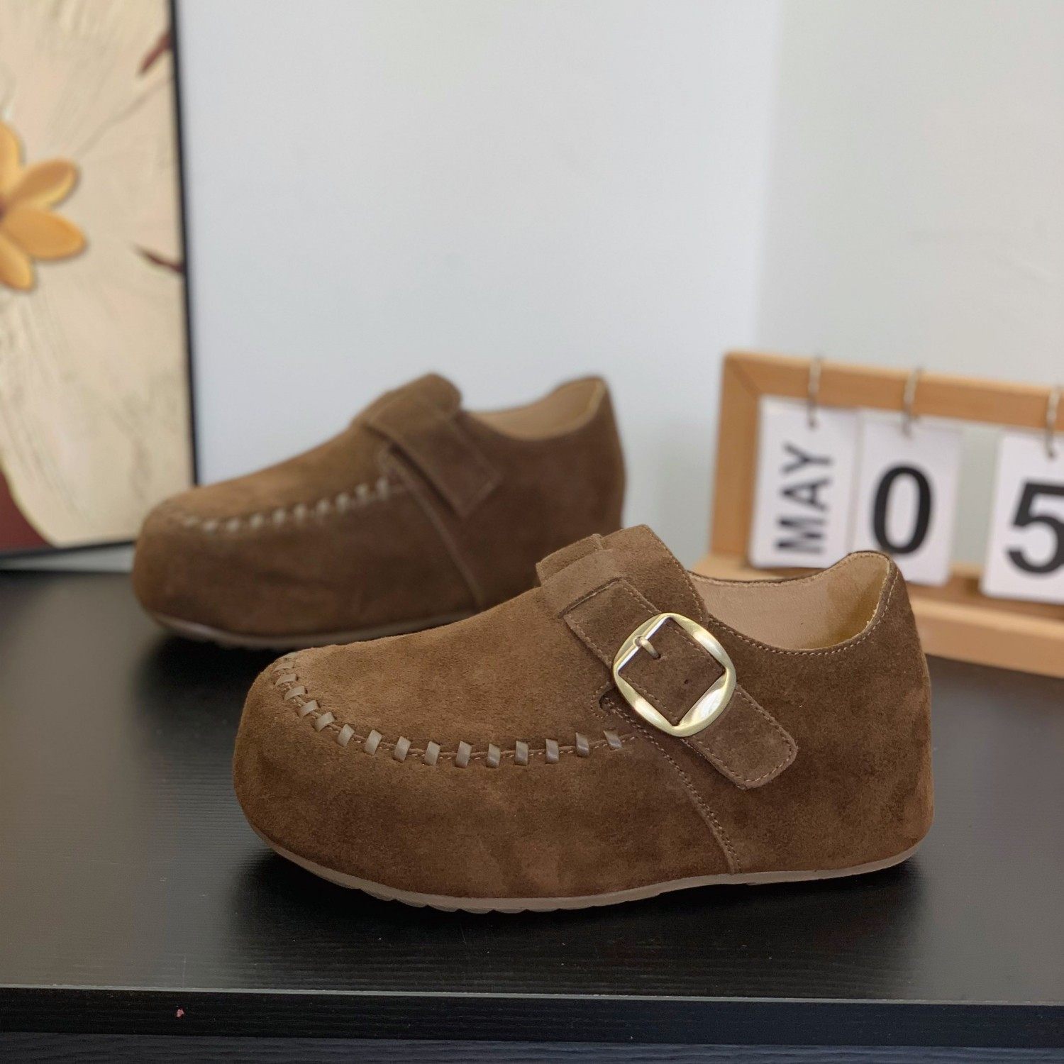 2026春季新款设计感大头勃肯鞋小个子女内增高魔术贴复古绒面单鞋,女鞋,勃肯鞋/软木鞋,淘宝优惠券,粉丝福利购,淘宝优惠卷