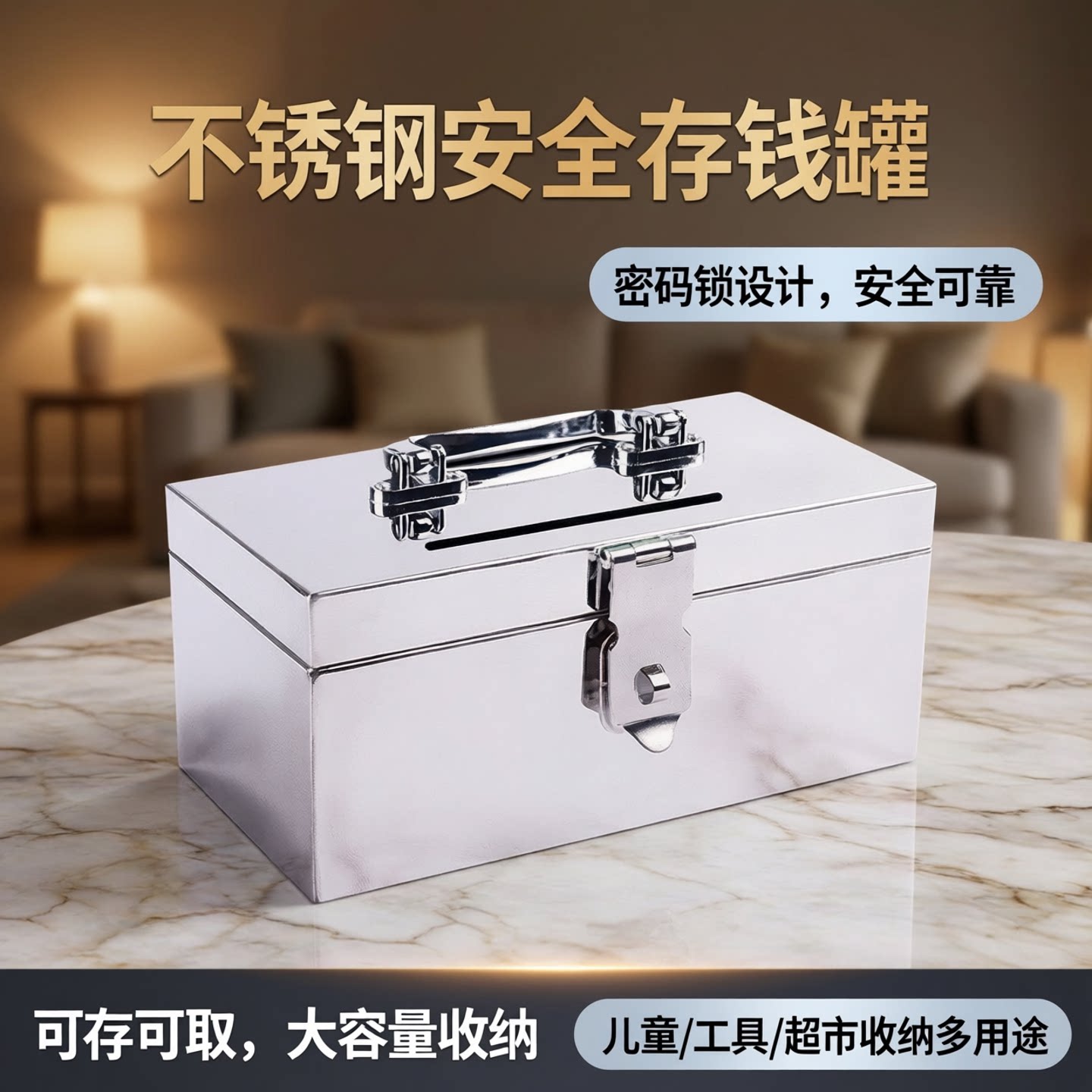 金阳光不锈钢存钱罐可存取大容量图片