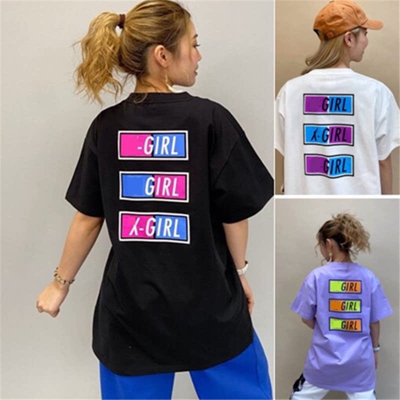 日系2025夏季新款 Xg撞色字母后背印花休闲百搭短袖T恤 女