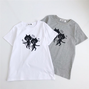 舒适休闲T恤 日本 女 跳舞net可爱印花短袖 新款 惊讶猫 25夏季