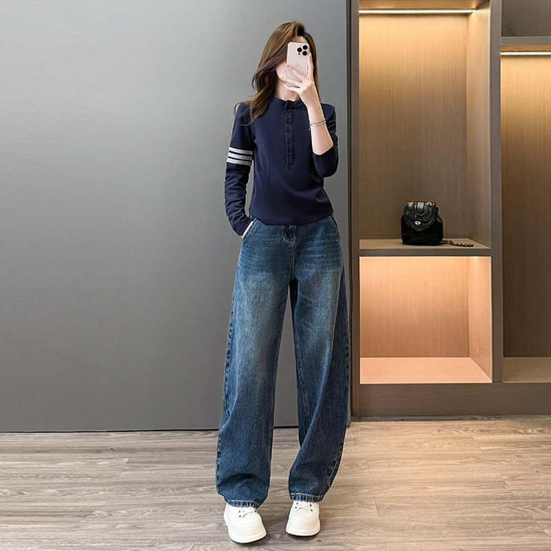 街头时尚百搭宝蓝色女士春秋T恤休闲运动套装