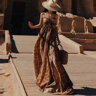 麦叙3/16NEW《雅典na》希腊女神连衣裙埃及性感异域印花吊带长裙