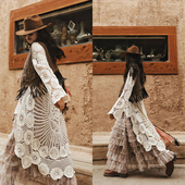 麦叙 套头外搭 女长款 风奈 波西米亚钩花镂空前短后长针织罩衫