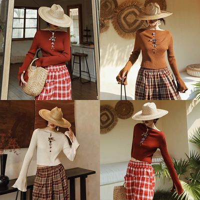 麦叙原创法式复古针织打底衫上衣