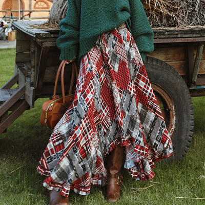 复古苏格兰格纹设计感不规则半裙