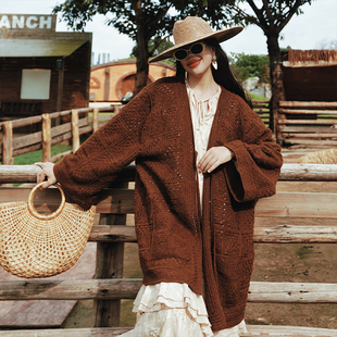 麦叙原创《枫之谷》旷野风复古棕咖色美拉德中长款针织开衫外套秋