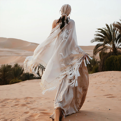 麦叙法式度假流苏绣花披肩三角巾