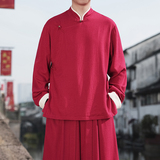 新中式H斜襟盘扣亚麻棉麻中山装立领衬衫夹克外套JK23-P98控118，男装夹克，电商A005