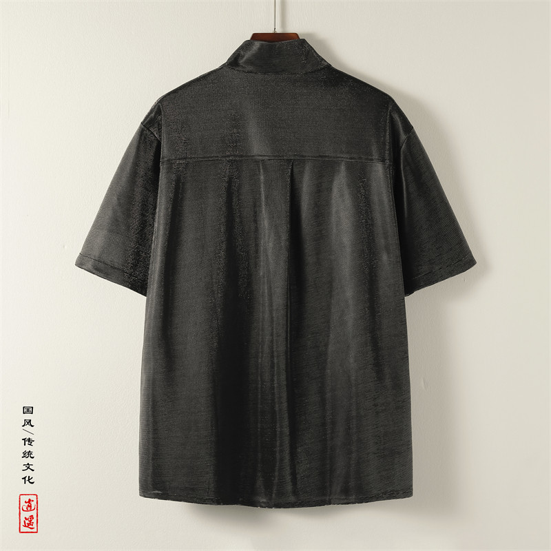 改良新中式I褶皱设计舞台亮闪闪冰丝酒吧演出衬衫CS55-P68控88,男装衬衫,电商A005