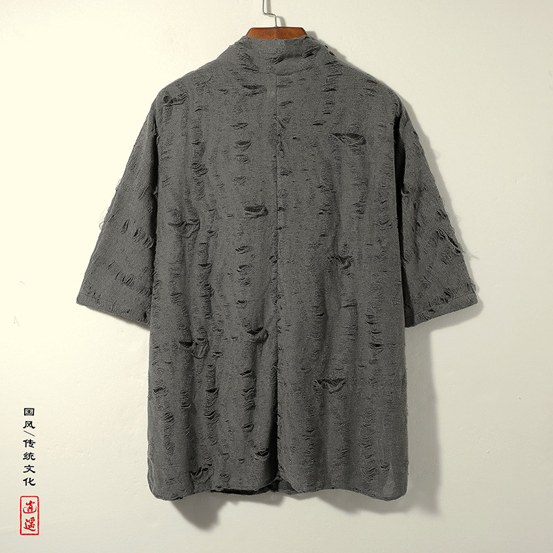 暗黑G冰丝破洞复古镂空风小众设计堆堆领t恤T06-P65控88,男装T恤,电商A005