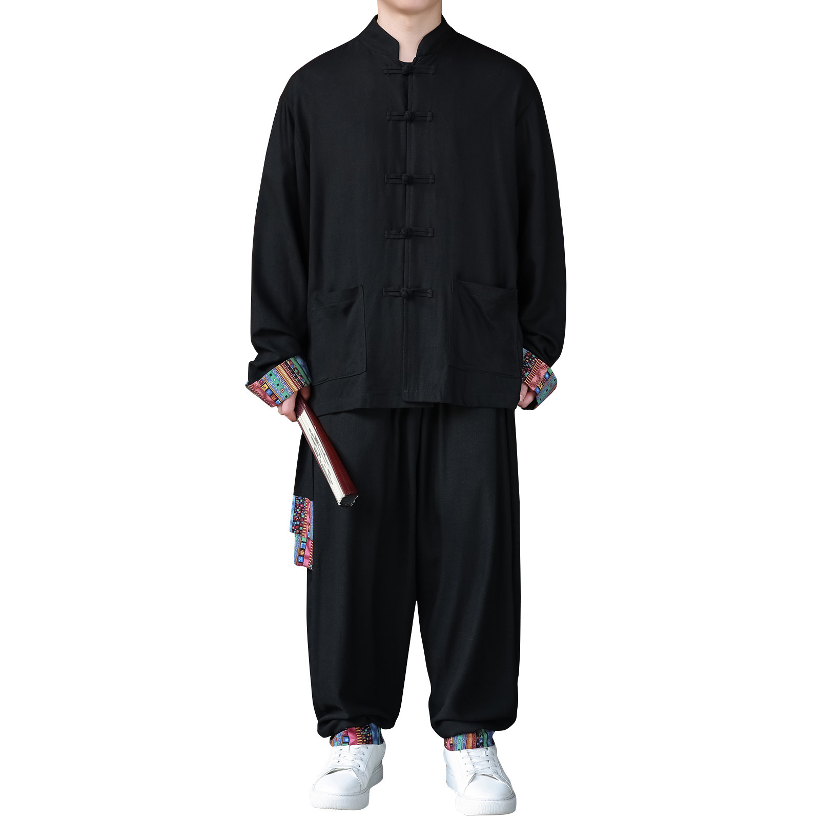 风R盘扣亚麻棉麻衬衫夹克外套大裤裆套装男TZ136-P150控178,男装夹克,电商A005