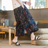 咖啡厅风龙纹亚麻七分裤男宽松萝卜裤民族风花裤子DK32-P45，男装牛仔裤，电商A005