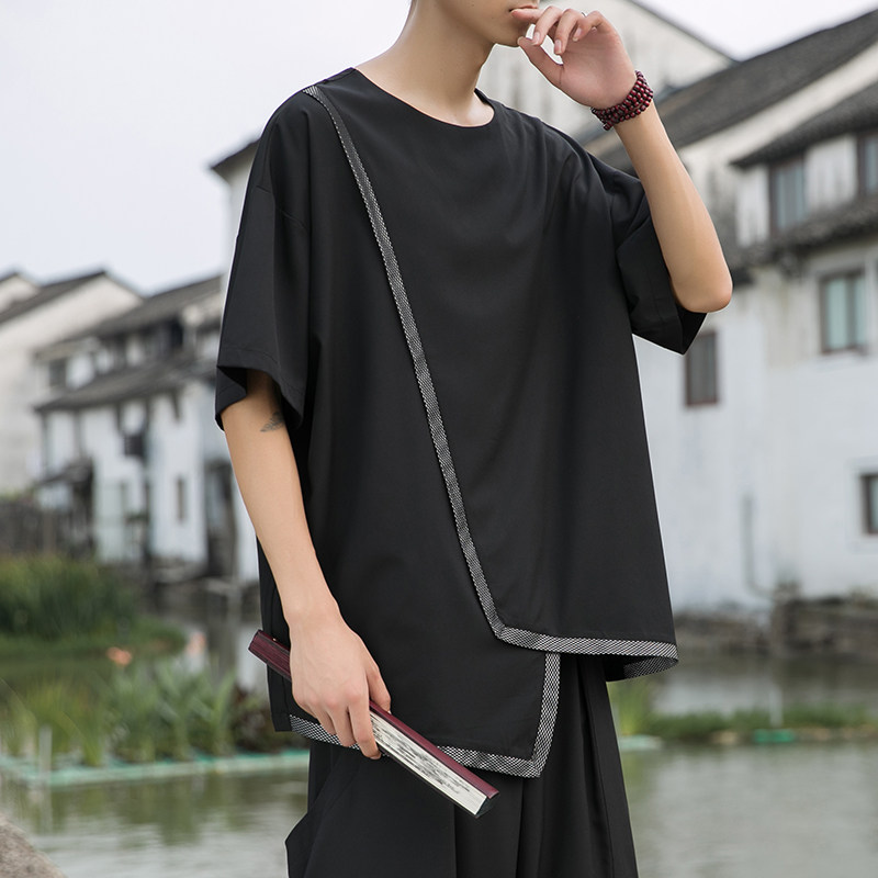 风B中式不规则冰丝暗黑舞台服装表演半袖t恤男T26-P55控78,男装T恤,电商A005