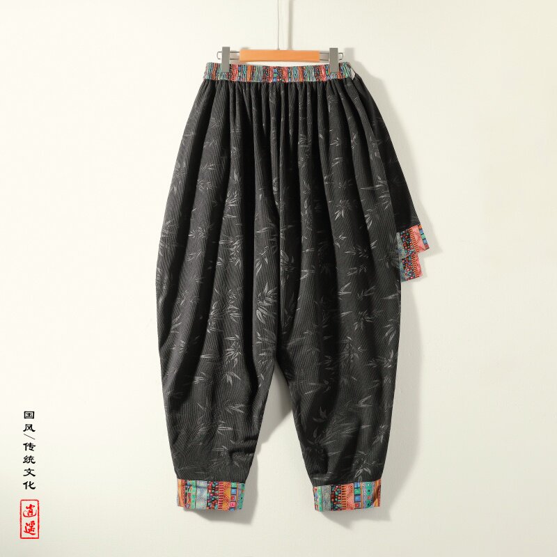 风民族风X复古中式树叶灯芯绒大裤裆舞蹈阔腿裤K200-P68控88,男装民族服装,电商A005