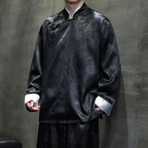 新中式风F盘扣龙纹冰丝中山装衬衫夹克外套男JK25-P65控78,男装夹克,电商A005