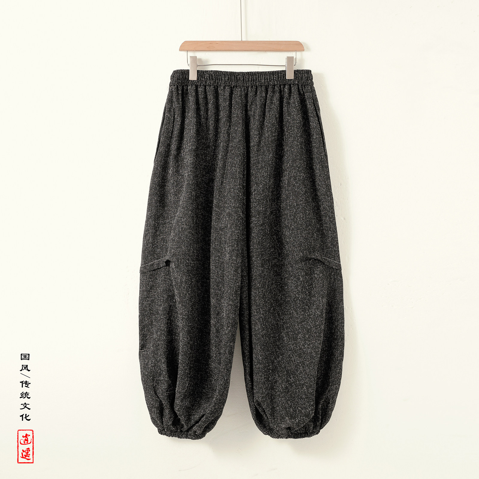 新中式暗黑W冰丝垂感折褶小众设计宽松阔腿裤男K227-P70控88,男装休闲裤,电商A005