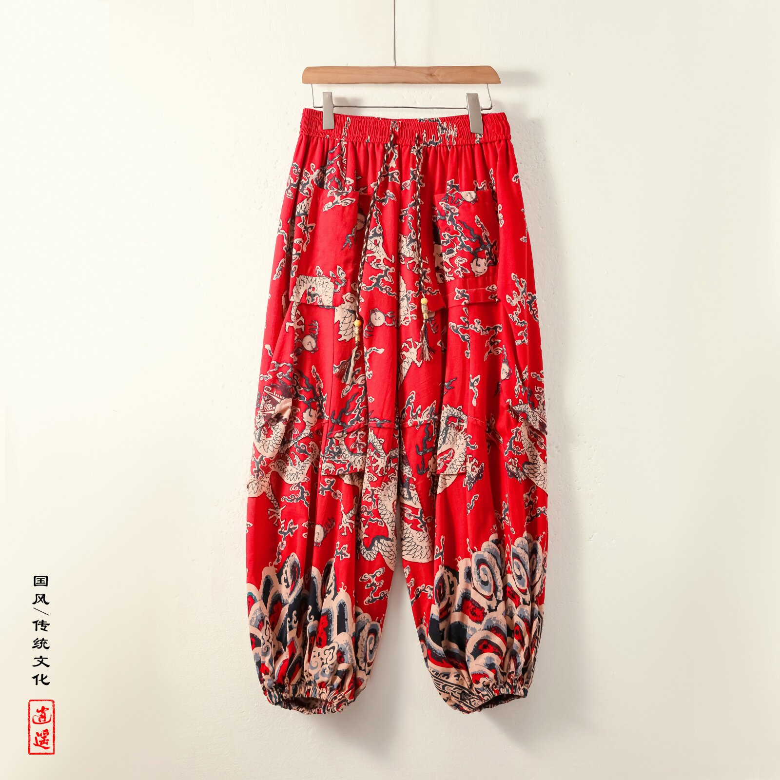 8XL超大码风龙纹沙滩裤男阔腿裤折褶九分裤长裤K267-P68控88,男装休闲裤,电商A005
