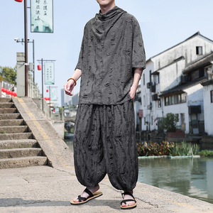 暗黑D冰丝破洞t恤新中式破洞乞丐镂空阔腿束脚裤TZ68-P140控168