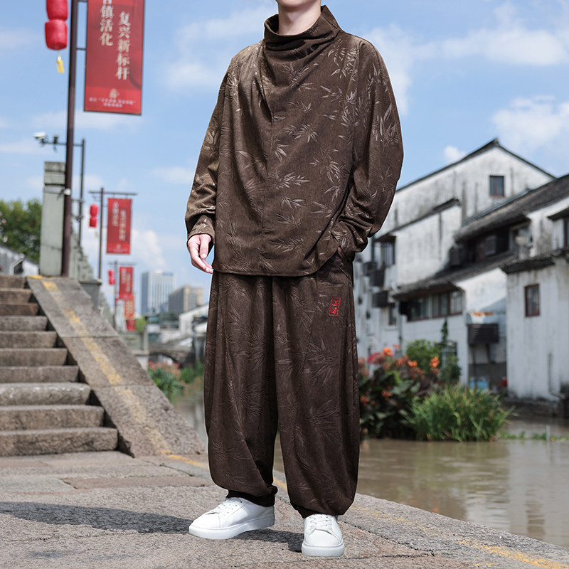 卫衣树叶灯芯K堆堆领T恤打底衫束脚萝卜裤套装TZ127-P133控158图片