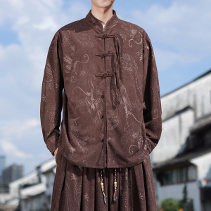 风新中式A盘扣龙纹暗花灯芯绒衬衫夹克外套男CS66-P68控88图片