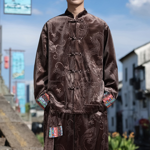 新中式K拼色民族风盘扣金丝绒龙纹衬衫夹克外套男JK26-P75控88