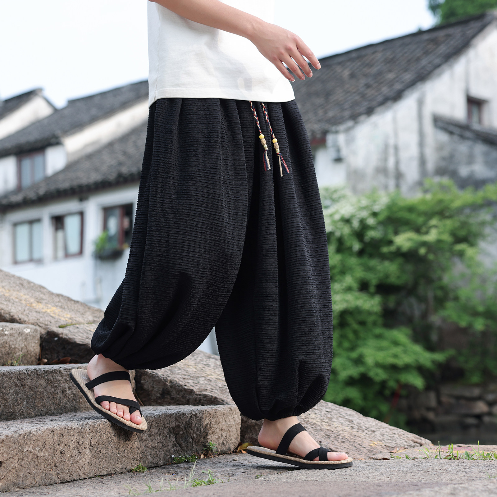 风G冰丝肌理感痞帅九分裤夏季大桶裤宽松长裤男K250-P68控88图片