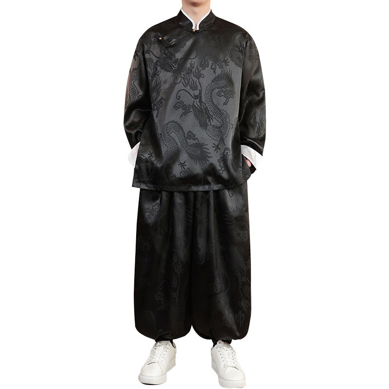 风E盘扣龙纹暗花冰丝衬衫夹克萝卜裤套装男TZ155-P120控148,男装衬衫,电商A005