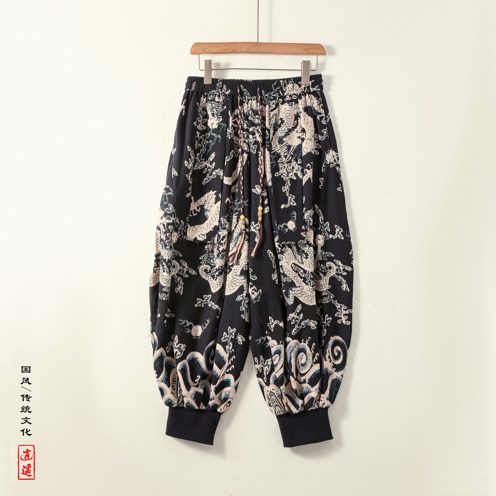 超大码8XL风小众设计龙纹九分裤哈伦裤飞鼠裤K268-P58控78图片