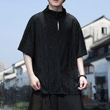 风N新中式风高领盘扣破洞镂空乞丐装冰丝t恤T35-P68控88，男装T恤，电商A005