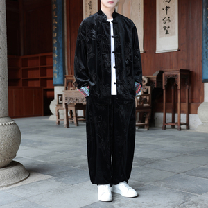 新中式K民族风金丝绒龙纹衬衫夹克外套阔腿裤男TZ173-P143控168图片