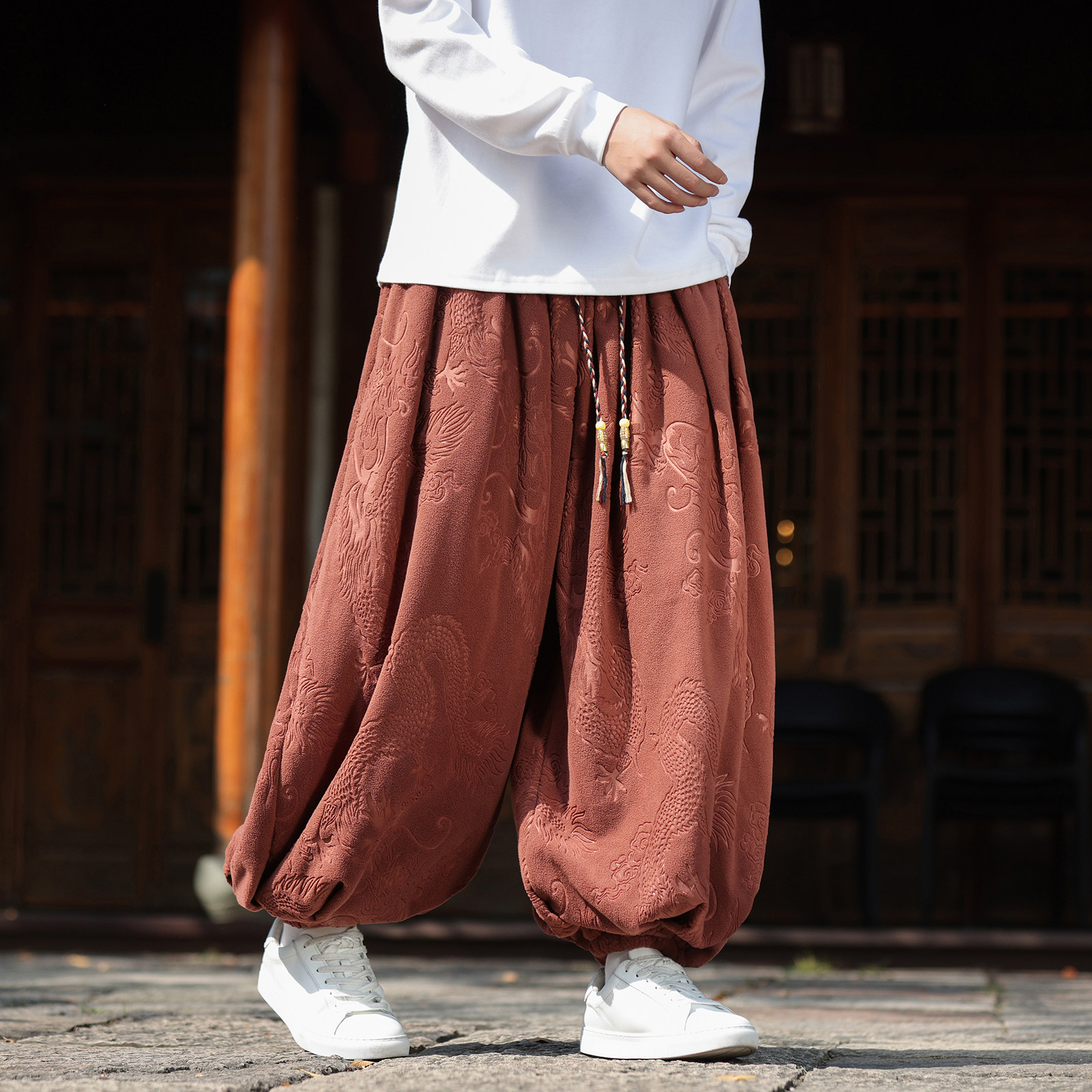 风Q龙纹暗纹新中式保暖奥利绒羊羔绒阔腿束脚裤K262-P68控98,男装棉衣,电商A005