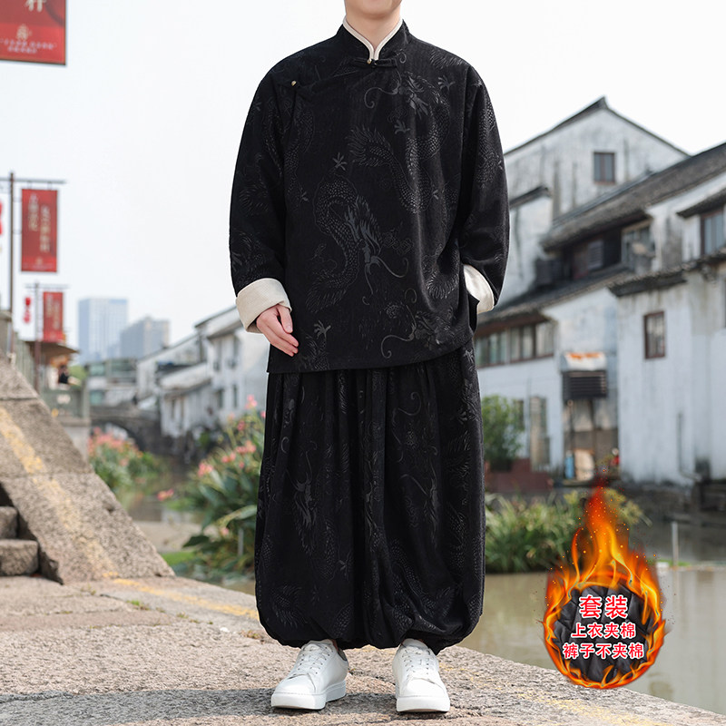 新中式N龙纹灯芯绒夹克夹棉外套棉衣束脚裤套装TZ10132-P203控228,男装夹克,电商A005