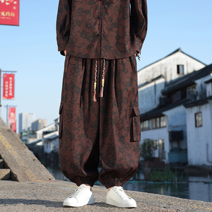 新中式B小众垂感宽松树叶工装大口袋阔腿裤男长裤K163-P78控98图片