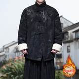 新中式U斜领盘扣龙纹暗花灯芯绒羊羔毛夹克棉衣服JK19-P135控158，男装夹克，电商A005