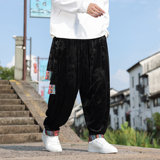 民族风L复古中式金丝绒龙纹宽松大裤裆舞蹈阔腿裤K257-P68控88，男装民族服装，电商A005
